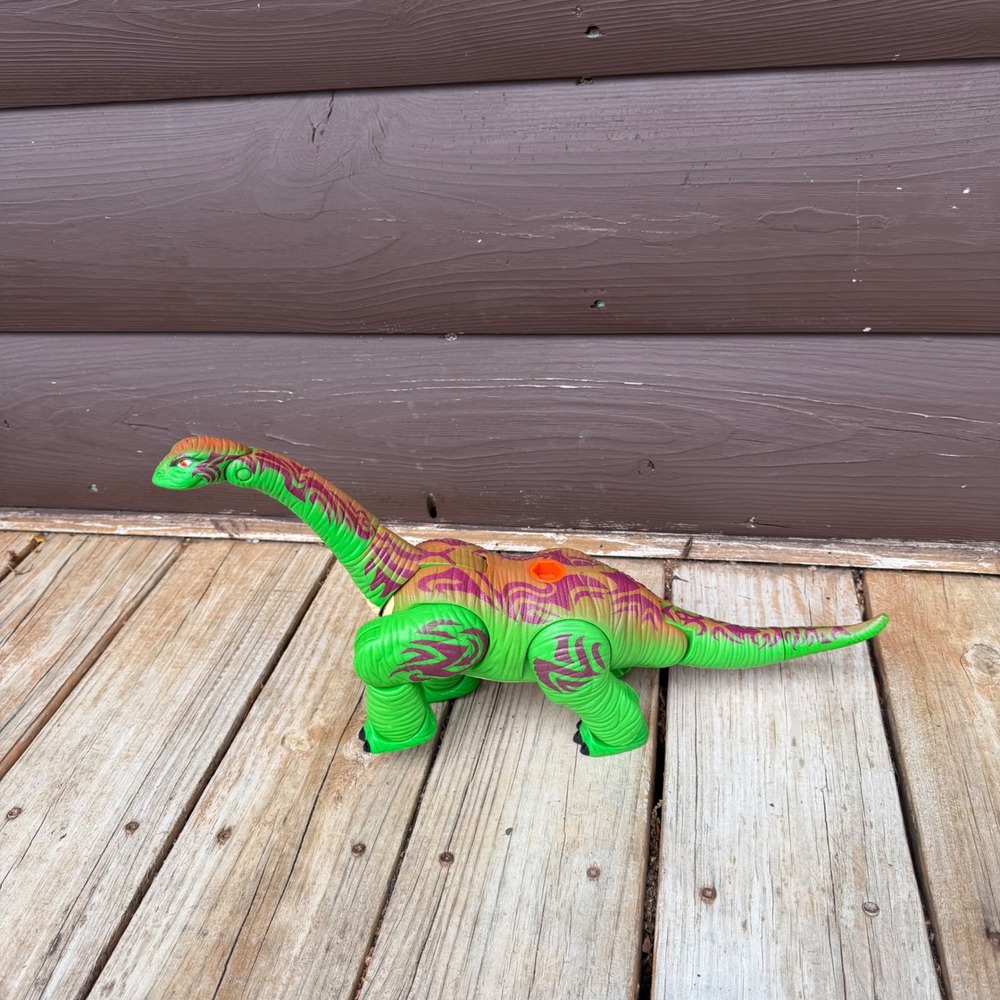 Mattel Imaginext Brontosaurus Stomp & Roar Dinosaur Toy 2004 Green Purple